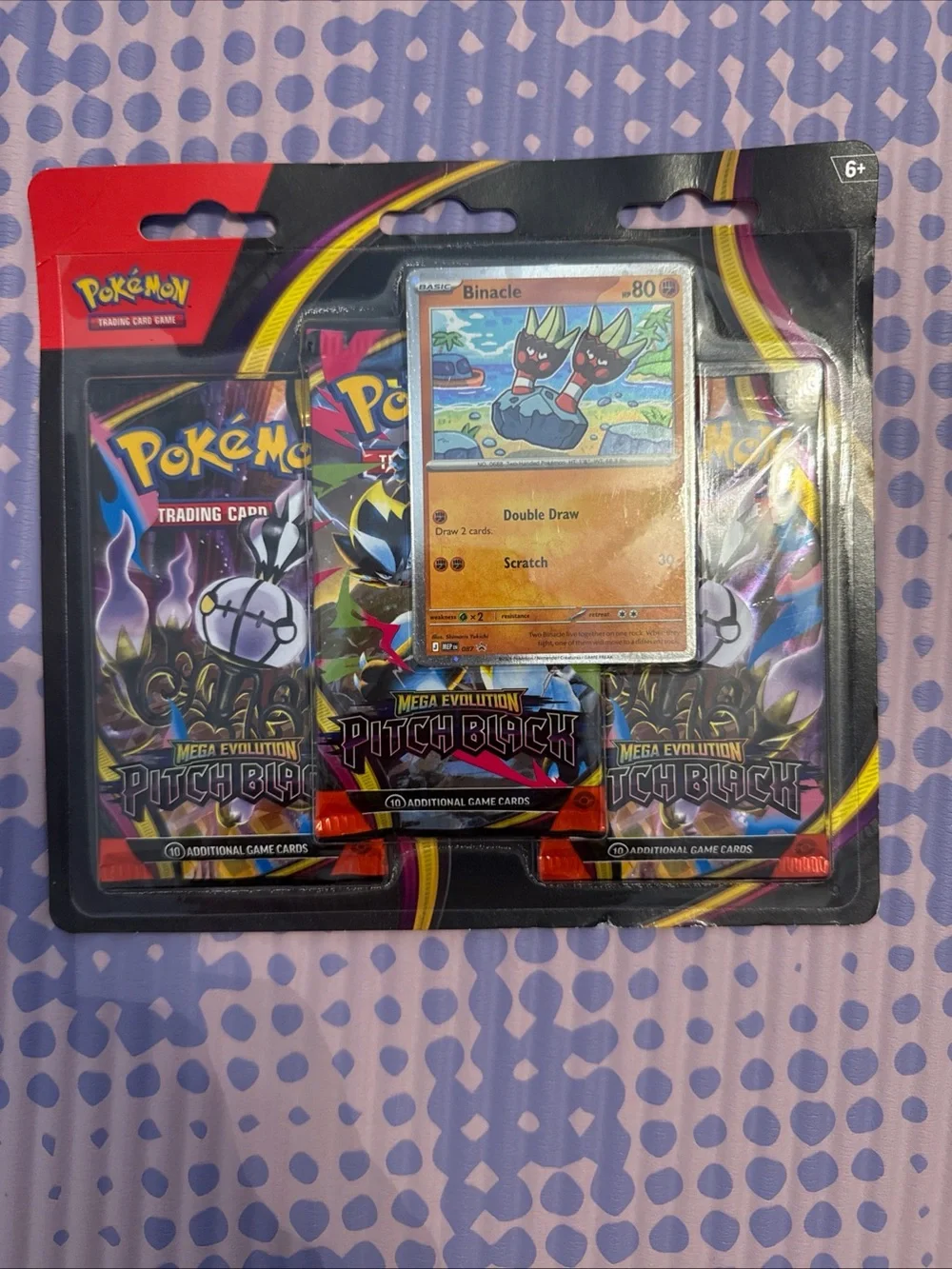Trading Card Game Mega Evolution Pitch Black 3-Pack Blister with Binacle Promo -